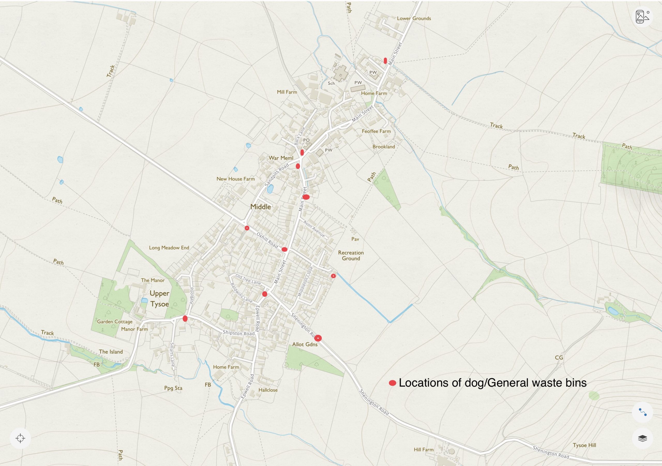 Dog & General Waste Bins Map Tysoe Parish & Community